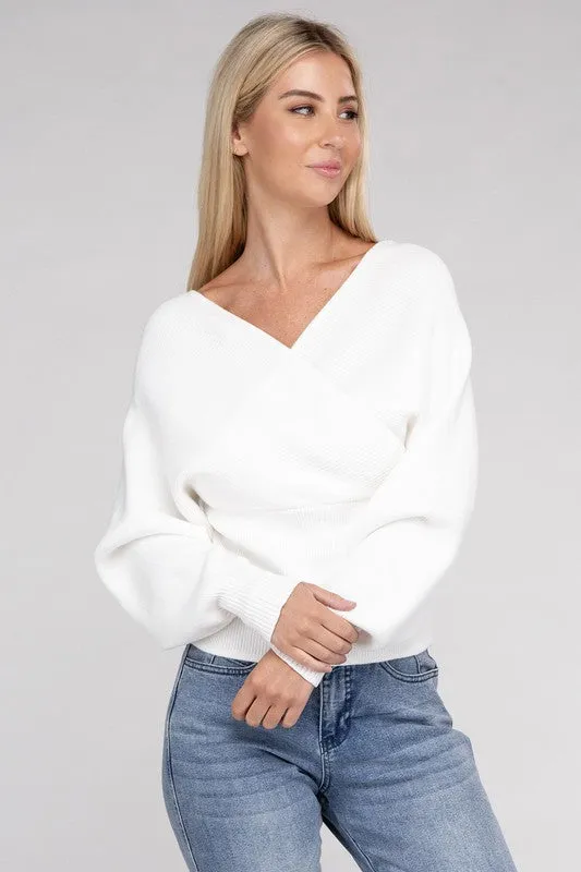 Viscose Cross Wrap Pullover Sweater