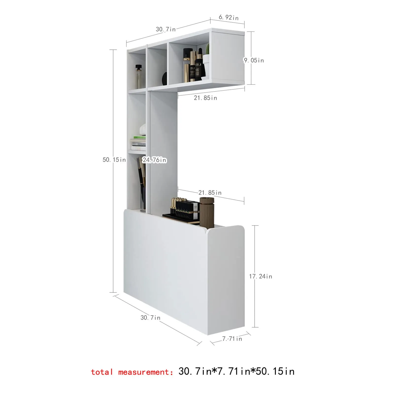 White Plywood Wall Mounted Fold Down Desk with Large Storage Shelf