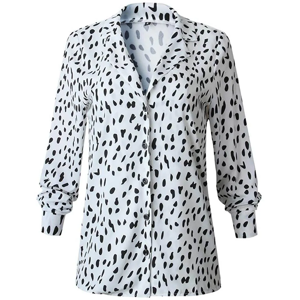 Womens Casual Tops V Neck Leopard Tunic Long Sleeve Button Down Shirts Top