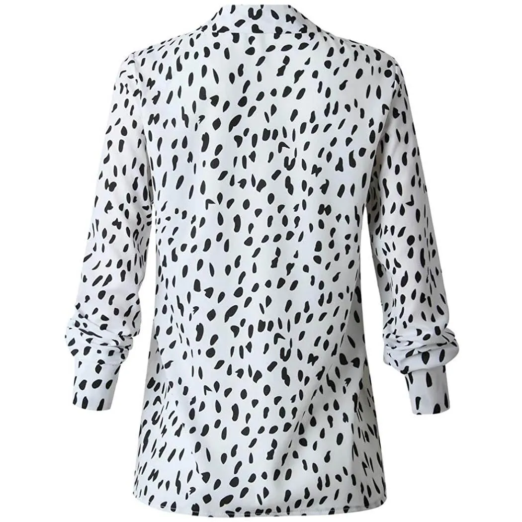 Womens Casual Tops V Neck Leopard Tunic Long Sleeve Button Down Shirts Top