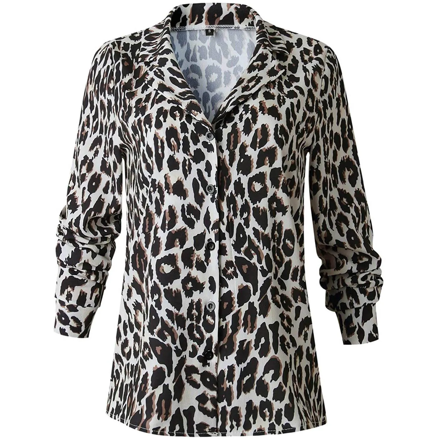 Womens Casual Tops V Neck Leopard Tunic Long Sleeve Button Down Shirts Top