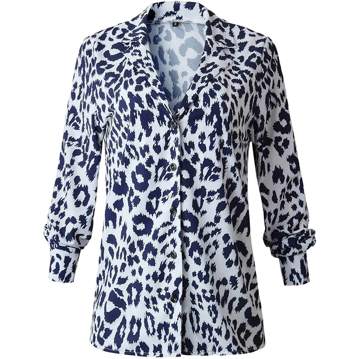 Womens Casual Tops V Neck Leopard Tunic Long Sleeve Button Down Shirts Top