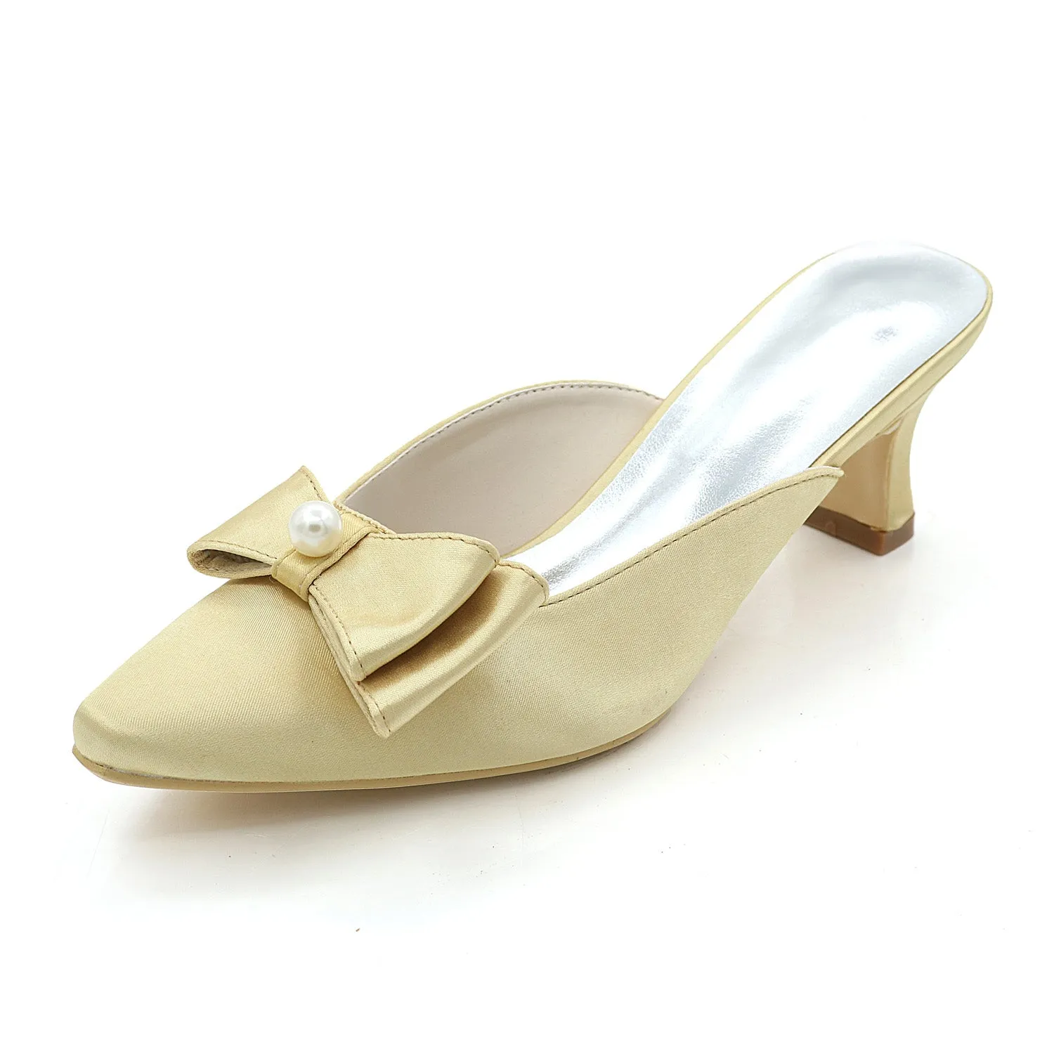 Women's Satin Chunky Heel With Bowknot Imitation Pearl Wedding Shoes Bridal Shoes