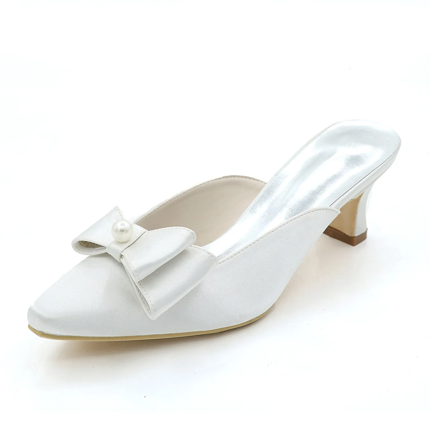 Women's Satin Chunky Heel With Bowknot Imitation Pearl Wedding Shoes Bridal Shoes