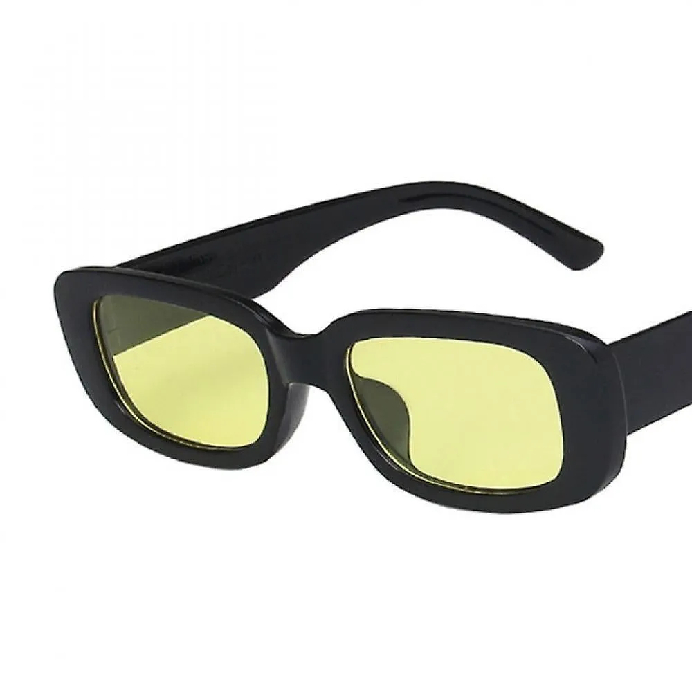 Yellow Rectangle Sunglasses Women Vintage Brand